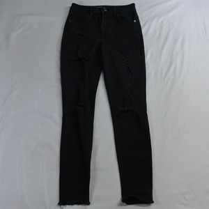 Express 00 Ankle Legging Raw Hem Black Destroyed Stretch Denim Womens‎ Jeans